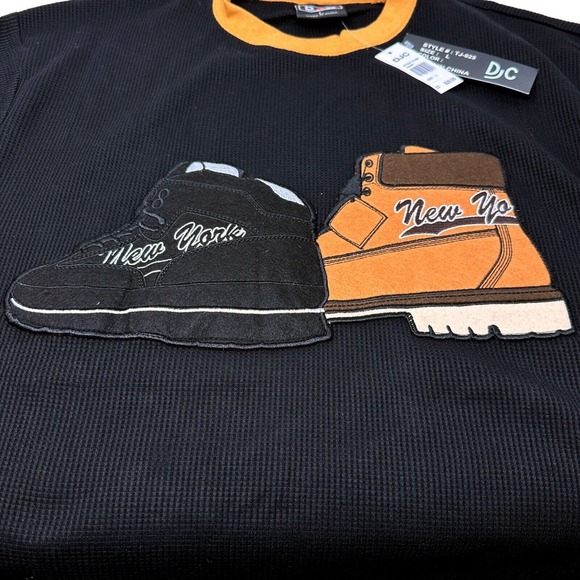 DJC Designer Jeans Co VTG NWT New York NYC Black Waffle Thermal Shirt Y2K Large - Picture 5 of 8